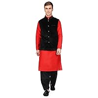 Elina fashion Men's Indian Cotton Kurta Pajama And Nehru Jacket (Waistcoat) Wedding Ethnic Diwali Puja Set