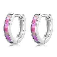 Opal Hoop Earrings for Women Girls | Small S925 Sterling Silver Post Lab-created Fire Opal Huggie Earrings Hypoallergenic Jewelry Gifts