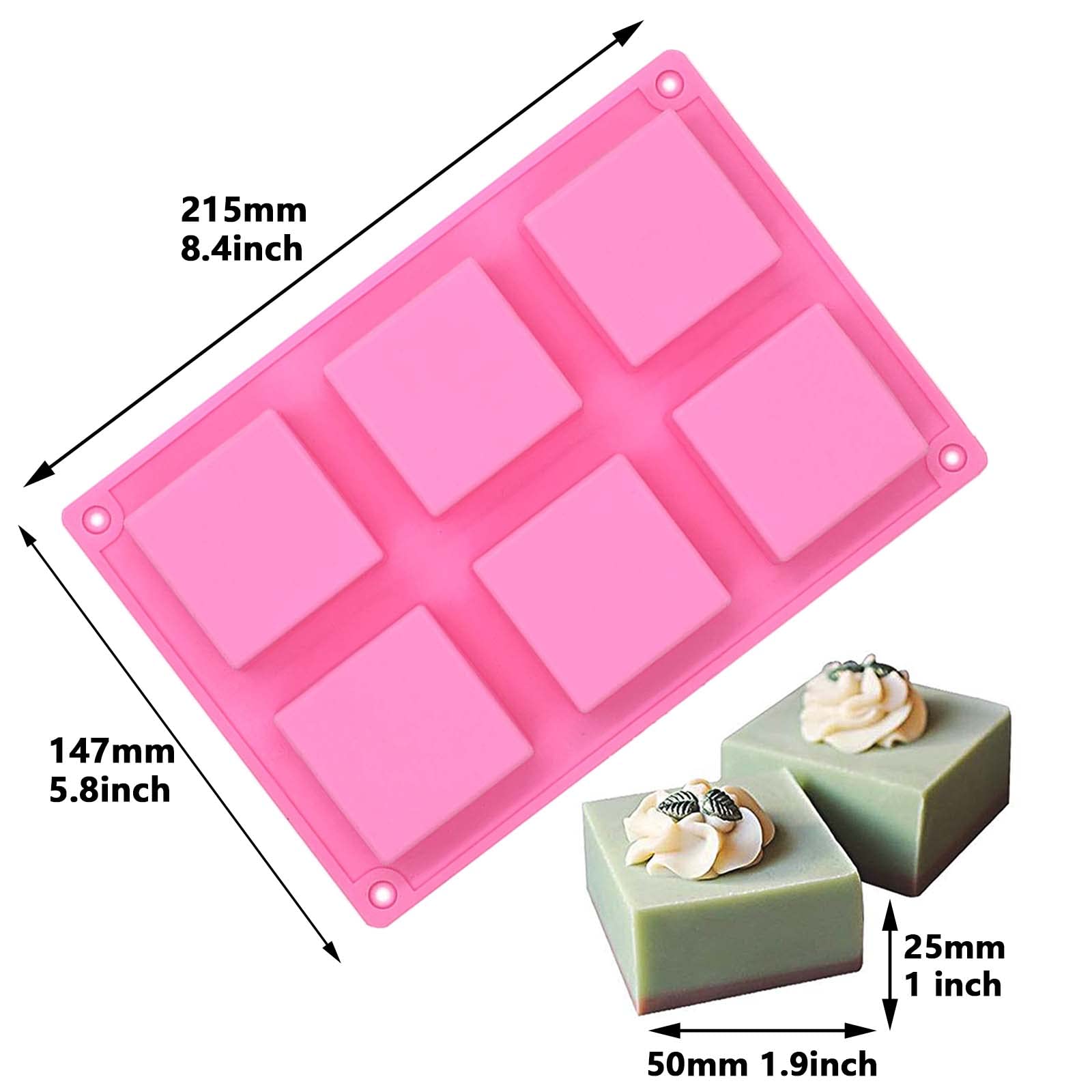 Funshowcase 6-Cavity Square Baking Silicone Mold for Cake Teacake Chocolate Desserts Cheesecake Cornbread Brownie Blancmange Pudding Soap Candle Making Resin Epoxy Casting Crafting Projects 3-in-set
