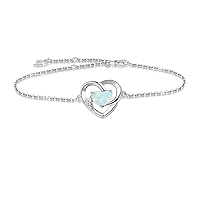 Opal/Turquoise Heart Bracelet For Women 925 Sterling Silver Adjustable Bracelets Jewelry Gift for Girls