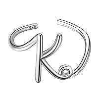 Suplight 925 Sterling Silver Cursive Initial Ring, Dainty Adjustable Open A-Z Alphabet Letter Rings for Women Girls (with Gift Box)