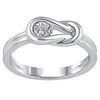 925 Sterling Silver Miracle-Plated 0.05 Cttw Diamond Love Knot Promise Ring for Women (Color I-J, Clarity I2-I3)