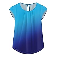Women’S Tops Peplum Tops for Women 2024 Summer Casual Fashion Print Bohemian Loose Fit with Short Sleeve Round Neck Shirts Light Blue 4X-Large