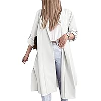 GRASWE Women's Casual 3/4 Sleeve Cardigan Open Front Long Jackets Solid Color Loose Cardigan