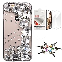 STENES Bling Case Compatible with iPhone 7 Plus/iPhone 8 Plus - Stylish - 3D Handmade [Sparkle Series] Half Moon Design Cover with Screen Protector [2 Pack] - White