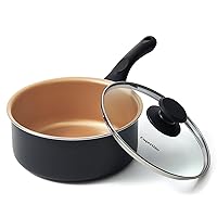 2 Quart Saucepan with Lid, Non Stick Copper Pot, 2 QT Small Pot for cooking, Sauce Pan Set Nonstick, Induction Compatible, Dishwasher & Oven Safe, PFOA Free