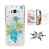 STENES Sparkle Case Compatible with Samsung Galaxy A6 - Stylish - 3D Handmade Bling Pretty Bird Design Cover Case with Screen Protector [2 Pack] - Blue