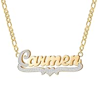 Double Layer Heart Nameplate Necklace 18K Gold Plated Custom Letter Name Necklaces Personalized double plated necklace with Heart Stainless Steel Pendant for Women Teen Girls Jewelry Gift