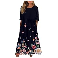Wedding Fashion Plus Size Dress for Women Short Sleeve Summers Cotton Fitted Printing Patchwork Comfort Crewneck Red S
