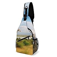 Chest Bag Sling Bag for Men Women African Landscape And Giraffe Sport Sling Backpack Lightweight Shoulder Bag for Travel