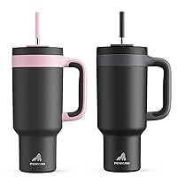 40 oz Tumbler with Handle 2 Pack, 2-in-1 Straw & Sip Lid, Leakproof, Dishwasher Safe, Insulated Stainless Steel Coffee Mug, Keeps Cold for 34 Hours, Fits in Car Cup Holder(Might & Rebellion)