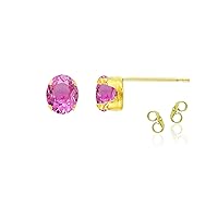 14K Yellow Gold Plated 925 Sterling Silver 6x4mm Oval Created Pink Sapphire Birthstone Stud Earrings