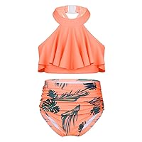 iiniim Toddlers Girls Halter Floral Tankini Swimsuits High Waisted Falbala Bikini Swimwear Bathing Suit with Shorts Bottoms
