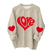 Heart Shirts for Women, Women's Casual Fashion Valentine's Day Love Printed Long Sleeved Pullover Casual Sports Shirt
