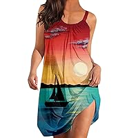 Women's Summer Striped Dress Smocked Multicoloured Beach Shirt Dresses Hide Belly Loose Summer Sundress