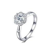 MRENITE 1ct 10K 14k 18k Flower Shape Chips Moissanite Engagement Ring Solitaire with Sterling Silver D Color VVS1 Clarity Anniversary Wedding Engagement Jewelry Gift for Women