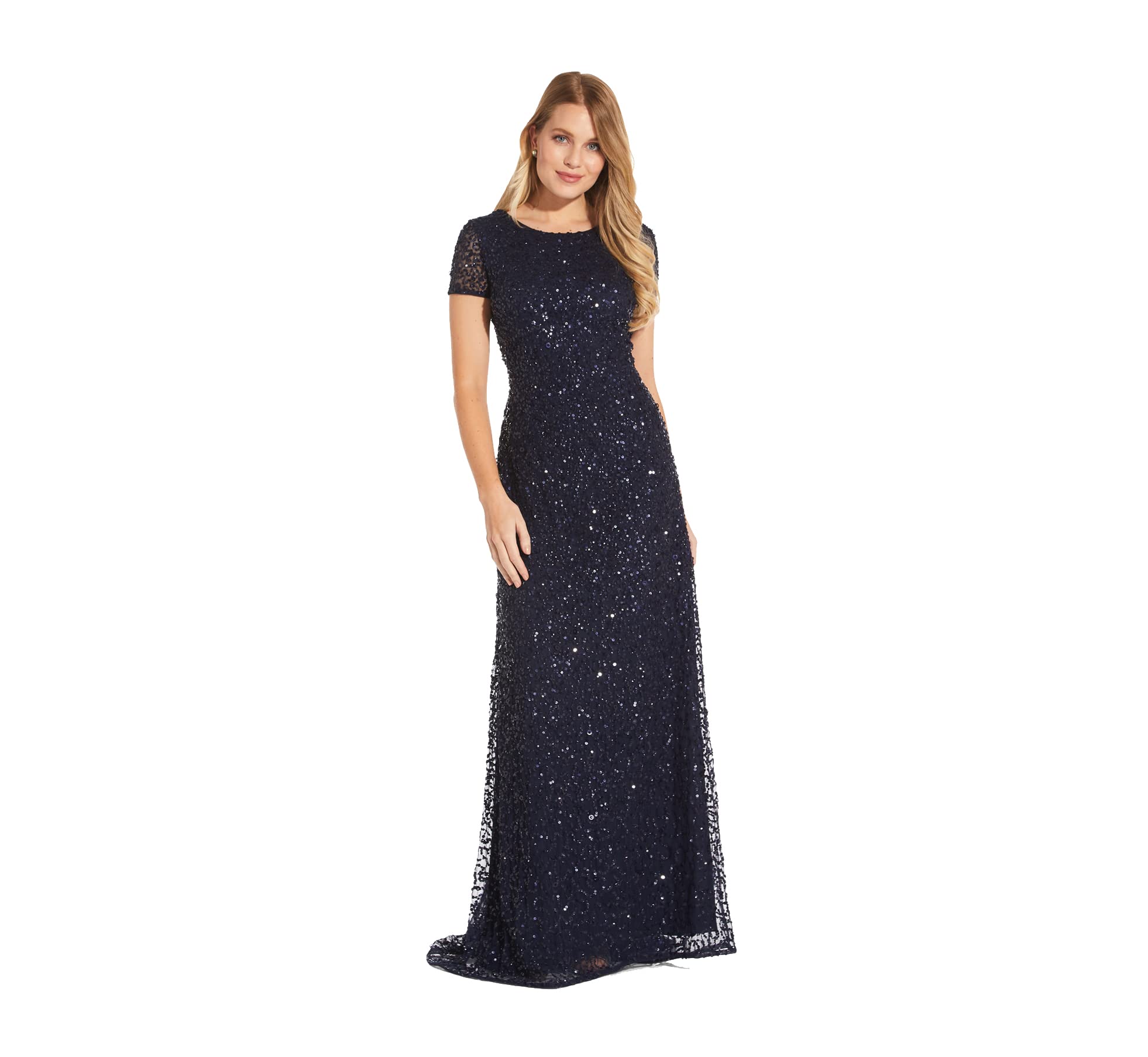 Adrianna Papell Women's Short-Sleeve All Over Sequin Gown