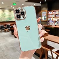 Side Plated Gold Clover Plating Phone Case for iPhone 13 14 12 11 Pro Max Silicone Soft TPU Electroplated Back Cover,Green,for iPhone 13 Pro