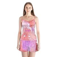 PattyCandy Women's Summer Sleepwear Cute Unicorn Dream Big Party Satin Pajamas Set, XS-3XL