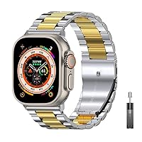 for Apple Watch Ultra 49mm Stainless Steel Business Band for iWatch Series 8 7 41mm 45mm for Apple Watch SE 6 5 4 3 40mm 44mm 42mm 38mm (Color : Silver-Gold, Size : Ultra 49mm)