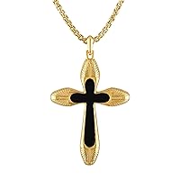 Bulova Men's Jewelry 14k Gold-Plated Sterling Silver Necklace, Cross Pendant with Black Agate Inlay and Round Box Link Chain, Style:BVP1018-YSBA