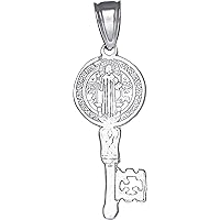 Sterling Silver Saint Benedict Key Medal Reversible Charm Pendant Necklace