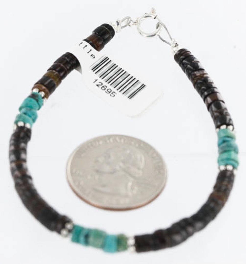 $80Tag 8” Certified Silver Navajo Turquoise HEISHI Native American Bracelet 390848967588 Made By Loma Siiva