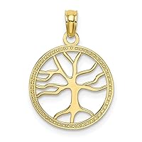 10k Gold 3 d Small Tree Of Life In Round Frame Cut out Charm Pendant Necklace Measures 19.9x14.9mm Wide Jewelry for Women