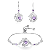 FANCIME Tree of life February Birthstone Jewelry Set Sterling Silver Amethyst Earrings Bracelet Birthday Mothers Day Gifts for women Wife Mom Her