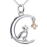 YAFEINI Cat Necklaces 925 Sterling Silver Rose Gold Moon and Cat Pendant Necklace Cats Jewellery Gift for Women,Girls\