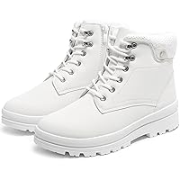 kufeiti Women's Waterproof Fur Lined Winter Boots Platform Black Combat Non Slip Boots with Side Zipper Snow Ankle Boots for Outdoor Hiking Work