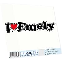 Car Sticker - Decal - JDM - Die Cut I Love Heart 15 cm - I Love Emely - Car Truck Truck - Sticker with Name of Man Woman Child