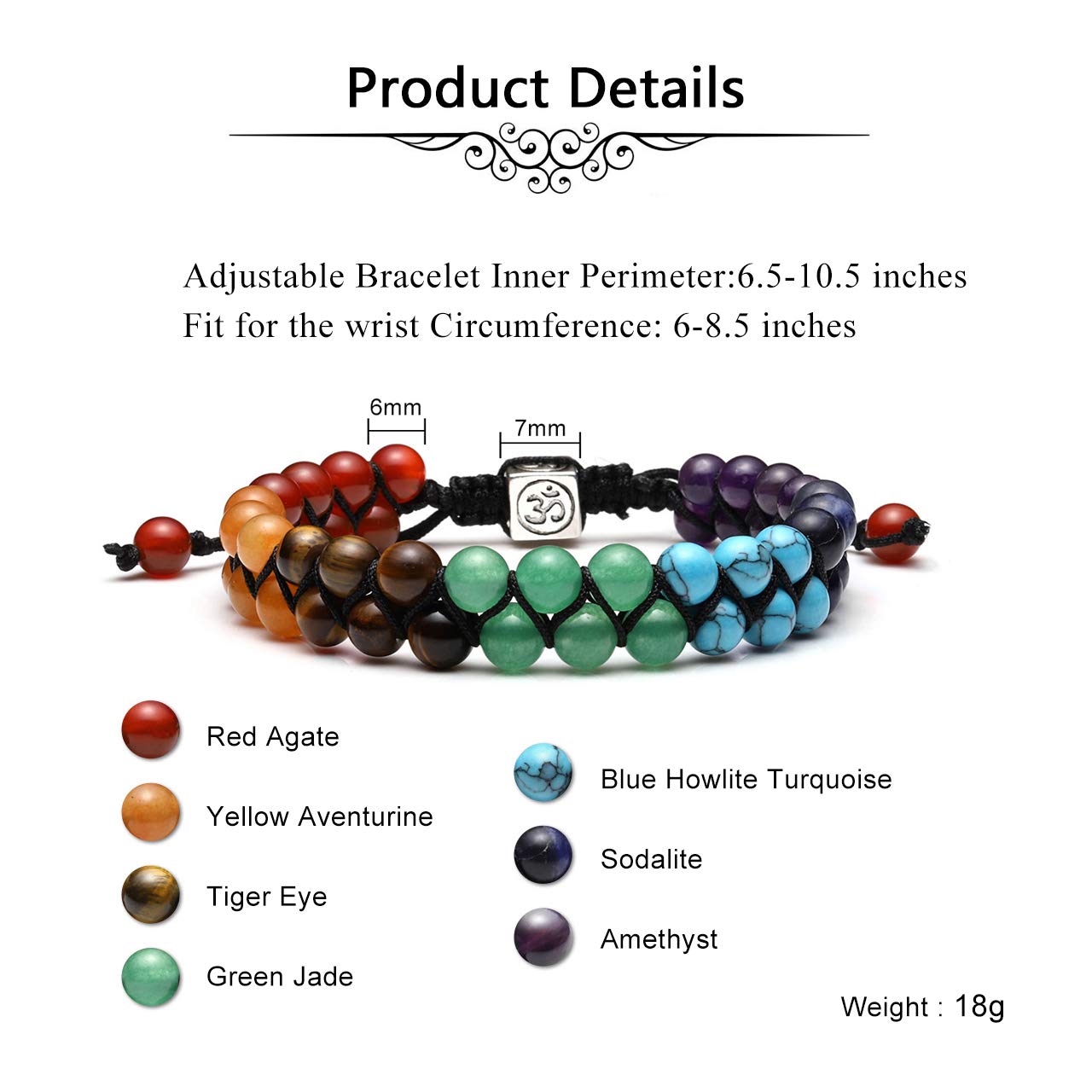 Top Plaza Bead Chakra Bracelet 7 Chakras Healing Crystals Bracelet Yoga Stone Beads Bracelets Meditation Relax Anxiety Bangle for Womens Mens