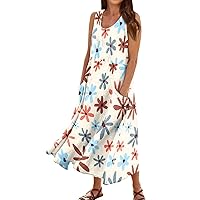 Tennis Dresses for Women, Womens Casual Solid Colour Sleeveless Cotton Linen Pocket 2024 Dress, S, 5XL