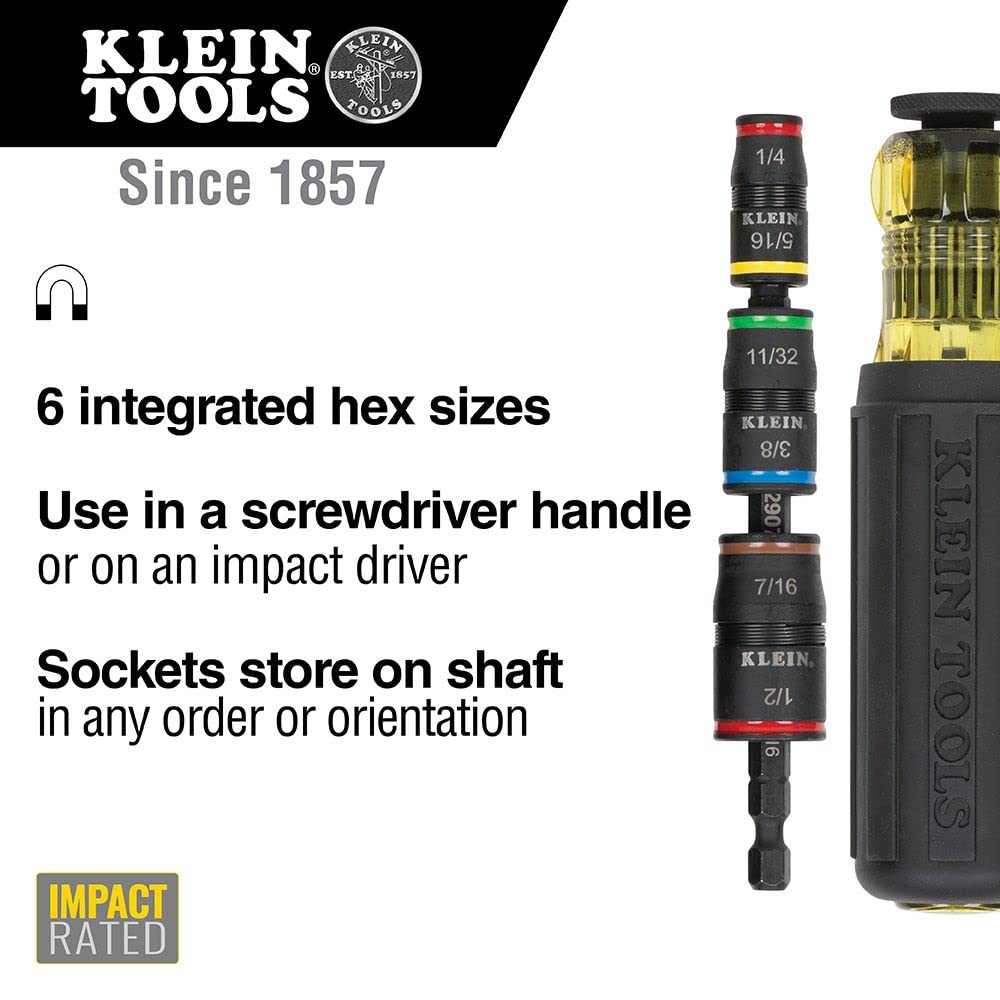 Klein Tools 80083 Impact Driver Kit with 7-in-1 Impact Flip Socket and 14-in-1 Multi-Bit Adjustable Length Screwdriver, 2-Piece