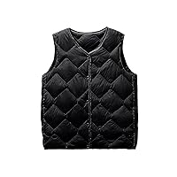 Women's Cropped Quilted Puffer Vests Button Down V Neck Sleeveless Lightweight Padded Coat Gilet Jacket with Pockets