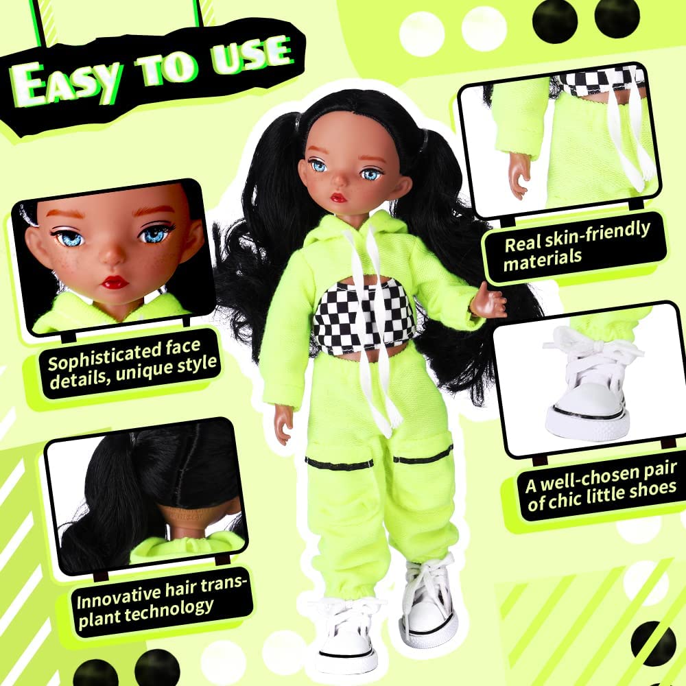 QUEBAN Doll by Jesui-Poseable Fashion Doll with Fluorescent Clothes and Having Ponytails,A Pair of Designer Recommended Changeable Hand,Great Gift for Kids 6-12 Years Old and Collectors-11 ?in