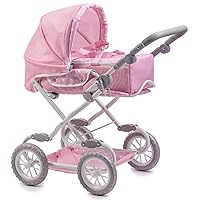 JC Toys | Berenguer Boutique | Deluxe Foldable Baby Doll Stroller with Canopy | Removable Carry Basket | Pink | Ages 3+