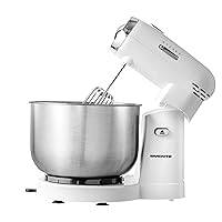 OVENTE Electric Kitchen Stand Mixer with 3.5-Quart Removable Stainless Steel Mixing Bowl, 5 Speed Control, 250-Watt Power, 2 Blender Attachment Egg Beater Whisk & Dough Hook White SM680W