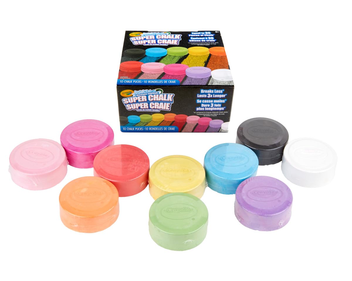 Crayola Washable Sidewalk Chalk for Kids, Long-Lasting 10ct Super Chalk Set, Assorted Colors