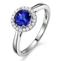 14K Yellow Gold Blue Tanzanite and Diamond Accent Art Deco-Style Wedding Engagement For Women Ring Set