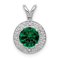 925 Sterling Silver Polished Diamond and Created Emerald Pendant Necklace Measures 14x10mm Wide Jewelry for Women