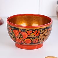 Handcrafted Russian Khokhloma Wooden Bowl 250ml – Elegant Red Tableware for Traditional Dining Experience