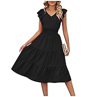 Summer Dresses for Women 2024 Maxi, Women's Casual Soild Color Dress Sleeveless Ruffles V Neck Loose Long, S XL
