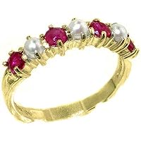 10k Yellow Gold Cultured Pearl & Ruby Womans Eternity Ring