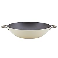 Rachael Ray Cook + Create Nonstick Wok Pan with Side Handles, Oven Safe, Easy to Clean, 14 Inch, Almond