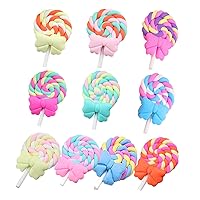 10 pcs Flatback Slime Charms Polymer Clay Lollipop Bowknot, Flatback Clay Loose Beads Kid's Bow Slime Supply for DIY Scrapbooking Embellishment, Phonecover Hair Clip Home Decor Craft