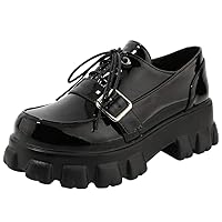 Womens Platform Oxford Shoes Chunky Platform Loafers Goth Buckle Shoes