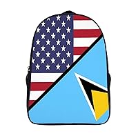American And Saint Lucia Flag 16 Inch Backpack Business Laptop Backpack Double Shoulder Backpack Carry on Backpack for Hiking Travel Work