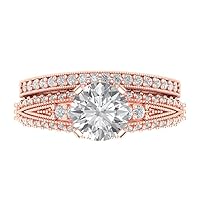 2.20 ct Round Cut Solitaire White Sapphire Art Deco Statement Wedding Ring Band set 18K Rose Solid Gold